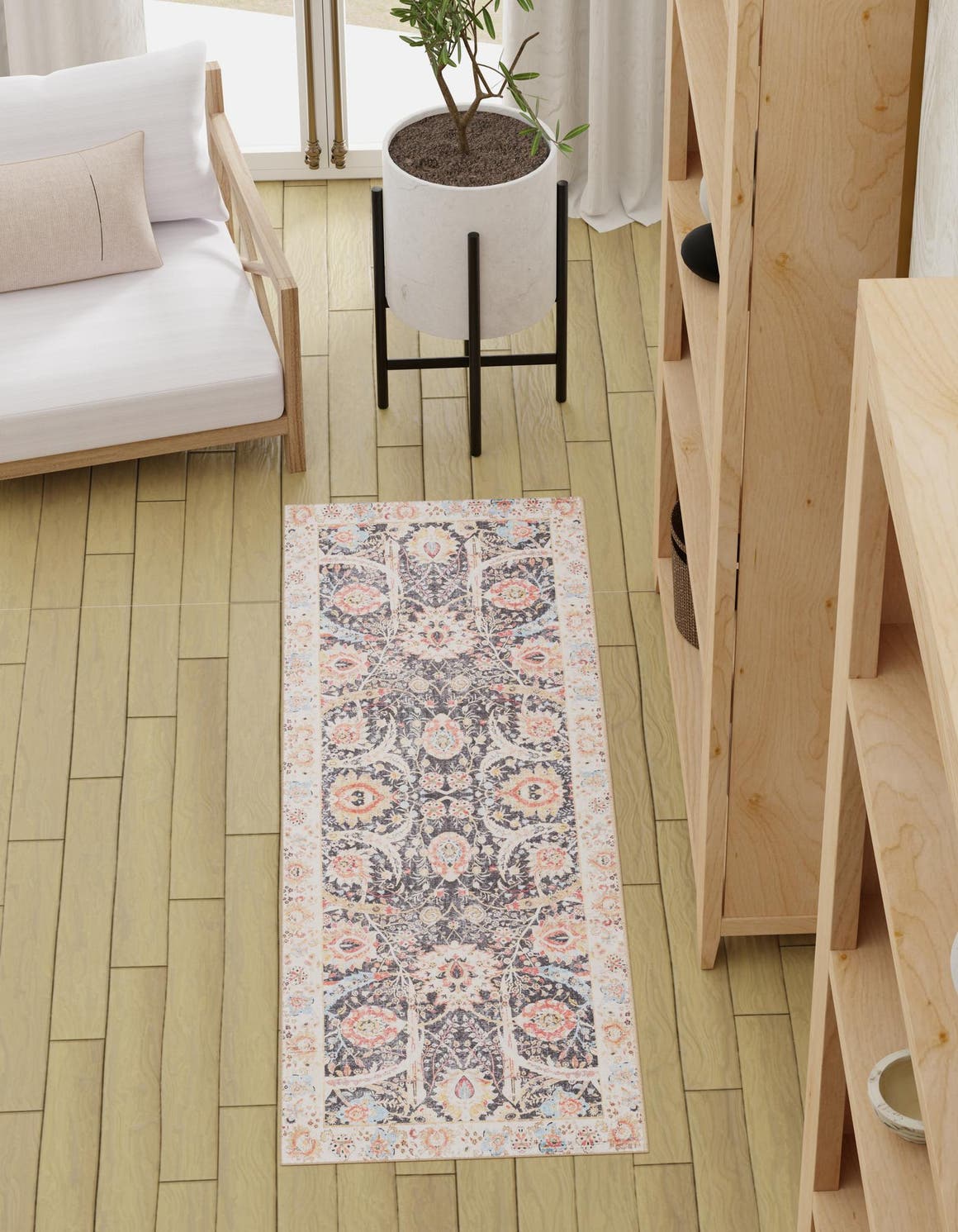 Washable Black 2' x 8' Timeless Runner Area Rug Easy to Clean Stain Resistant & Durable Traditional Classic Vintage Design Carpet for Sale at Rug Engine