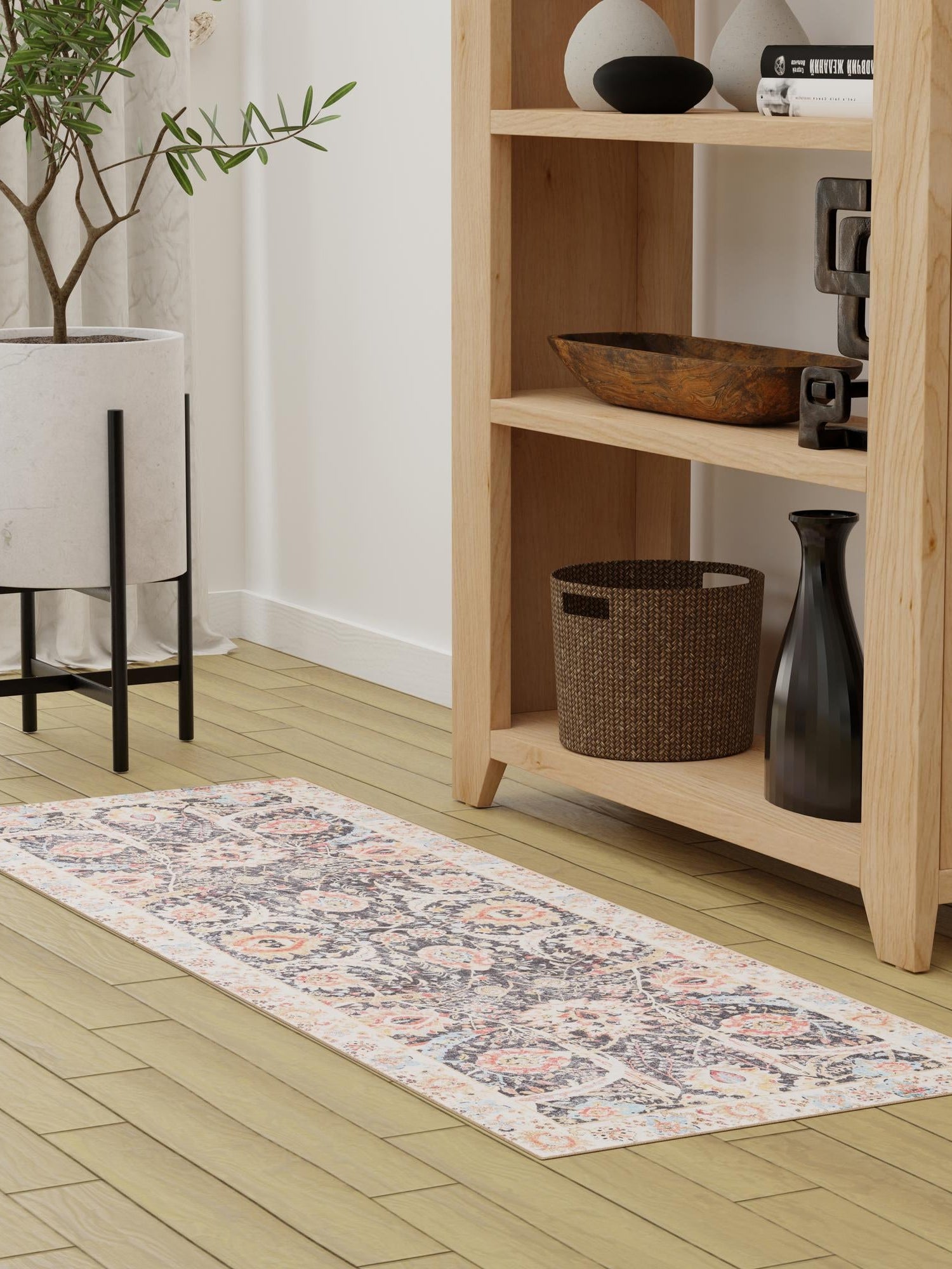 Washable Black 2' 7 x 10' Timeless Runner Area Rug Easy to Clean Stain Resistant & Durable Traditional Classic Vintage Design Carpet for Sale at Rug Engine