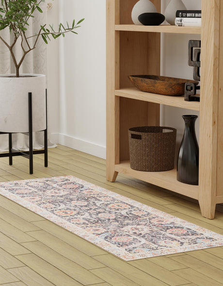 Washable Black 2' x 8' Timeless Runner Area Rug Easy to Clean Stain Resistant & Durable Traditional Classic Vintage Design Carpet for Sale at Rug Engine