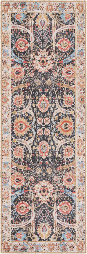 Washable Black 2' x 6' 1 Timeless Runner Area Rug Easy to Clean Stain Resistant & Durable Traditional Classic Vintage Design Carpet for Sale at Rug Engine