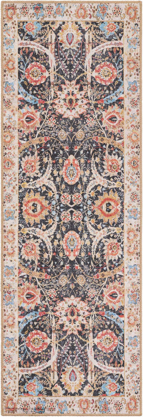 Washable Black 2' x 6' 1 Timeless Runner Area Rug Easy to Clean Stain Resistant & Durable Traditional Classic Vintage Design Carpet for Sale at Rug Engine
