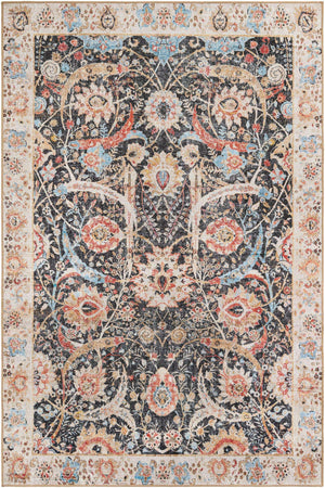 Washable Black 6' 1 x 9' Timeless Rectangle Area Rug Easy to Clean Stain Resistant & Durable Traditional Classic Vintage Design Carpet for Sale at Rug Engine