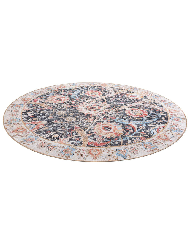 Washable Black 7' 10 x 7' 10 Timeless Round Area Rug Easy to Clean Stain Resistant & Durable Traditional Classic Vintage Design Carpet for Sale at Rug Engine