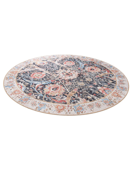 Washable Black 7' 10 x 7' 10 Timeless Round Area Rug Easy to Clean Stain Resistant & Durable Traditional Classic Vintage Design Carpet for Sale at Rug Engine