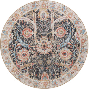 Washable Black 7' 10 x 7' 10 Timeless Round Area Rug Easy to Clean Stain Resistant & Durable Traditional Classic Vintage Design Carpet for Sale at Rug Engine
