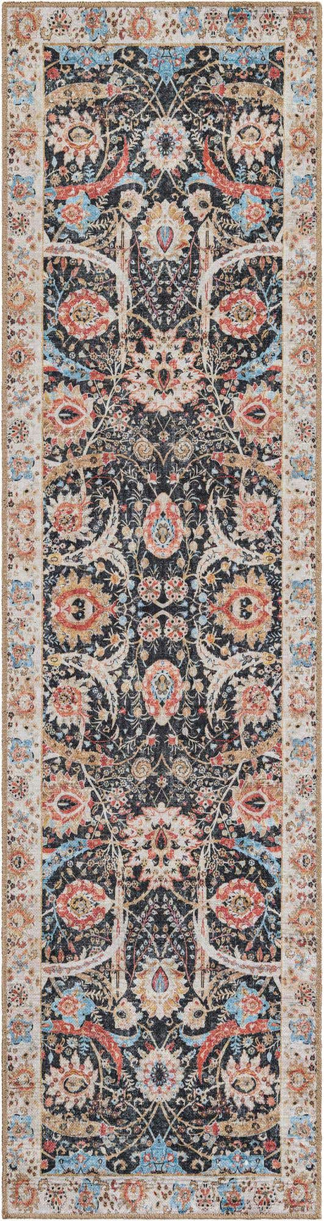 Washable Black 2' x 8' Timeless Runner Area Rug Easy to Clean Stain Resistant & Durable Traditional Classic Vintage Design Carpet for Sale at Rug Engine