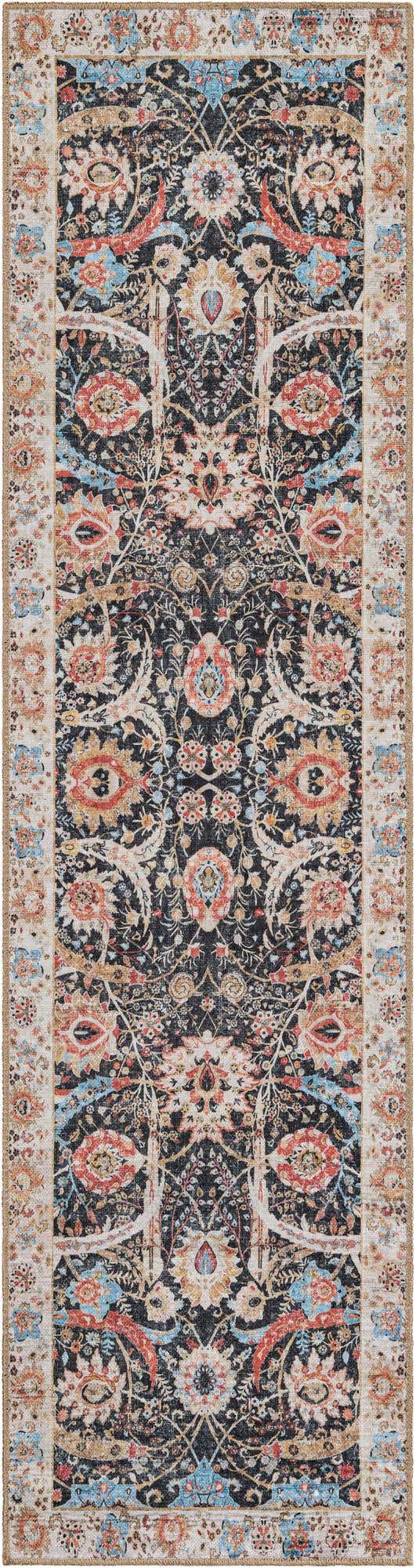 Washable Black 2' x 8' Timeless Runner Area Rug Easy to Clean Stain Resistant & Durable Traditional Classic Vintage Design Carpet for Sale at Rug Engine