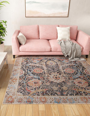Washable Black 7' 10 x 7' 10 Timeless Square Area Rug Easy to Clean Stain Resistant & Durable Traditional Classic Vintage Design Carpet for Sale at Rug Engine