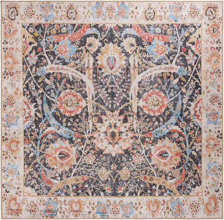 Washable Black 7' 10 x 7' 10 Timeless Square Area Rug Easy to Clean Stain Resistant & Durable Traditional Classic Vintage Design Carpet for Sale at Rug Engine