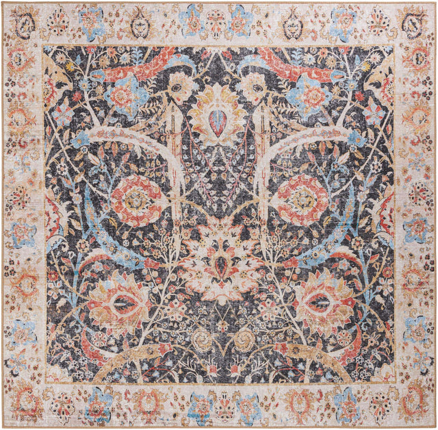 Washable Black 7' 10 x 7' 10 Timeless Square Area Rug Easy to Clean Stain Resistant & Durable Traditional Classic Vintage Design Carpet for Sale at Rug Engine