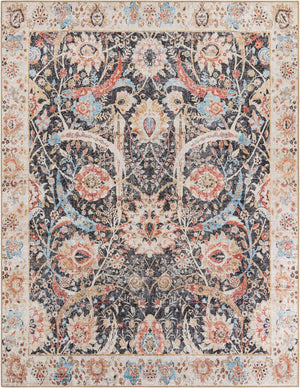 Washable Black 7' 10 x 10' Timeless Rectangle Area Rug Easy to Clean Stain Resistant & Durable Traditional Classic Vintage Design Carpet for Sale at Rug Engine