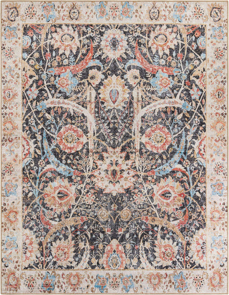 Washable Black 7' 10 x 10' Timeless Rectangle Area Rug Easy to Clean Stain Resistant & Durable Traditional Classic Vintage Design Carpet for Sale at Rug Engine