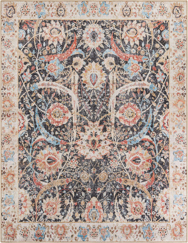 Washable Black 7' 10 x 10' Timeless Rectangle Area Rug Easy to Clean Stain Resistant & Durable Traditional Classic Vintage Design Carpet for Sale at Rug Engine