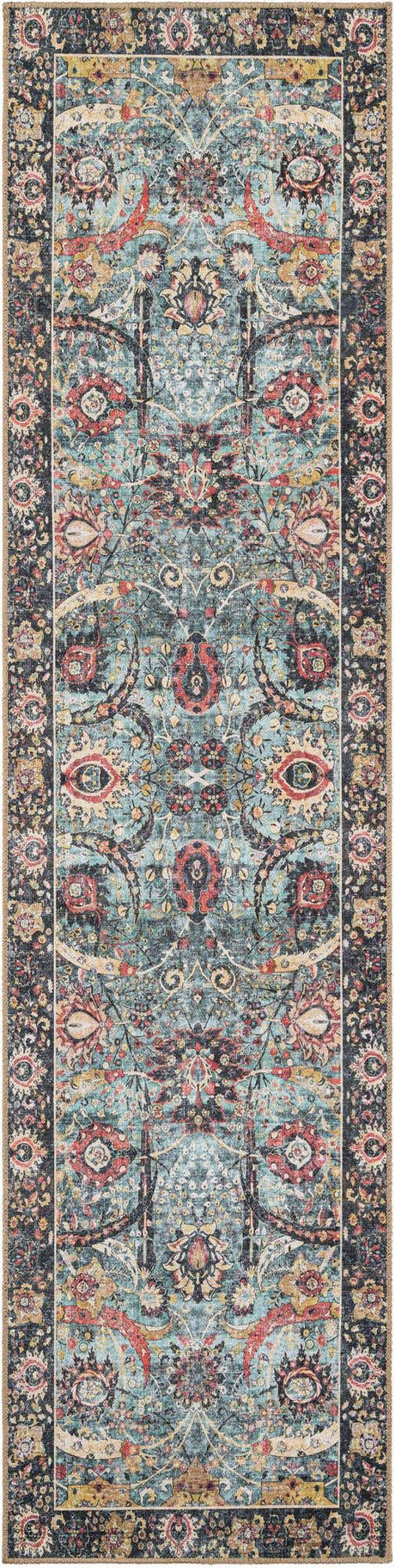 Washable Vintage Green 2' 7 x 10' Timeless Runner Area Rug Easy to Clean Stain Resistant & Durable Traditional Classic Vintage Design Carpet for Sale at Rug Engine