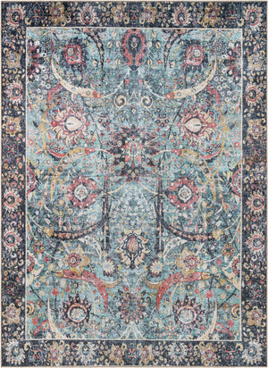 Washable Vintage Green 9' 5 x 13' 1 Timeless Rectangle Area Rug Easy to Clean Stain Resistant & Durable Traditional Classic Vintage Design Carpet for Sale at Rug Engine