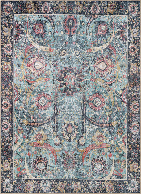 Washable Vintage Green 9' 5 x 13' 1 Timeless Rectangle Area Rug Easy to Clean Stain Resistant & Durable Traditional Classic Vintage Design Carpet for Sale at Rug Engine