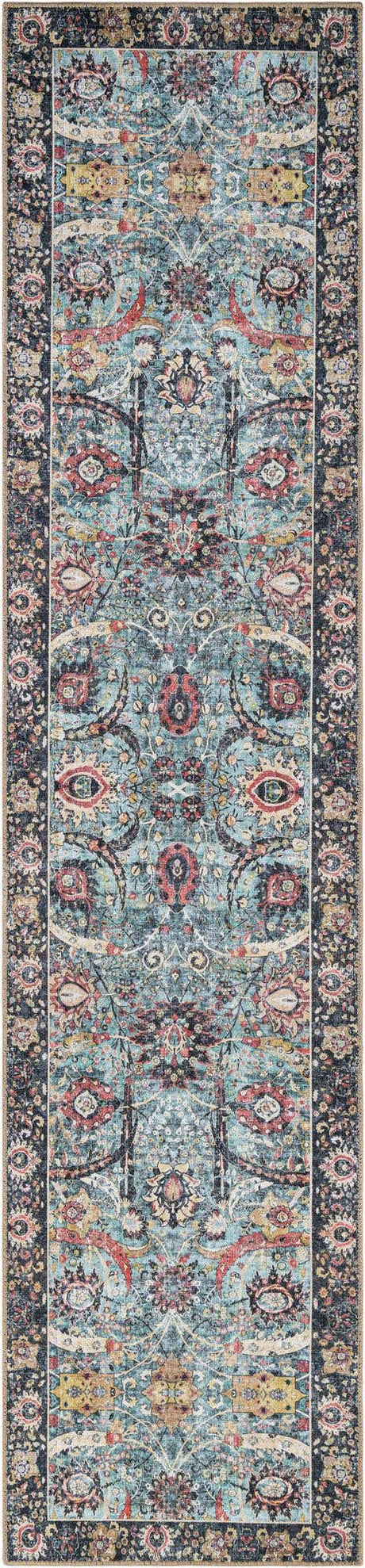 Washable Vintage Green 2' 7 x 12' Timeless Runner Area Rug Easy to Clean Stain Resistant & Durable Traditional Classic Vintage Design Carpet for Sale at Rug Engine