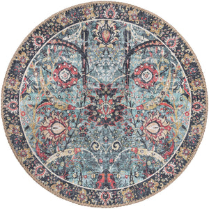 Washable Vintage Green 2' x 2' Timeless Round Area Rug Easy to Clean Stain Resistant & Durable Traditional Classic Vintage Design Carpet for Sale at Rug Engine