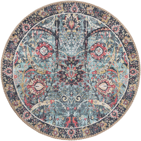 Washable Vintage Green 2' x 2' Timeless Round Area Rug Easy to Clean Stain Resistant & Durable Traditional Classic Vintage Design Carpet for Sale at Rug Engine