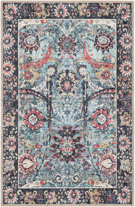 Washable Vintage Green 2' x 3' 1 Timeless Rectangle Area Rug Easy to Clean Stain Resistant & Durable Traditional Classic Vintage Design Carpet for Sale at Rug Engine