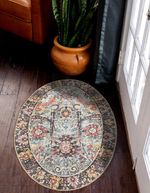 Washable Vintage Green 2' x 3' 1 Timeless Oval Area Rug Easy to Clean Stain Resistant & Durable Traditional Classic Vintage Design Carpet for Sale at Rug Engine