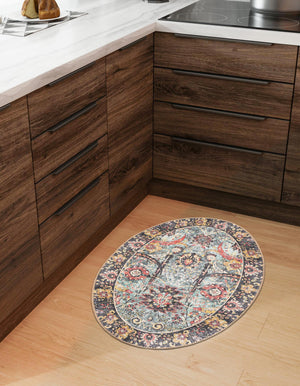 Washable Vintage Green 2' x 3' 1 Timeless Oval Area Rug Easy to Clean Stain Resistant & Durable Traditional Classic Vintage Design Carpet for Sale at Rug Engine