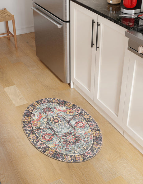 Washable Vintage Green 2' x 3' 1 Timeless Oval Area Rug Easy to Clean Stain Resistant & Durable Traditional Classic Vintage Design Carpet for Sale at Rug Engine
