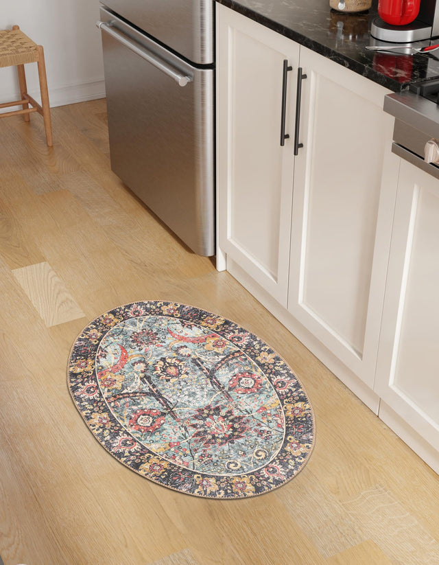 Washable Vintage Green 2' x 3' 1 Timeless Oval Area Rug Easy to Clean Stain Resistant & Durable Traditional Classic Vintage Design Carpet for Sale at Rug Engine