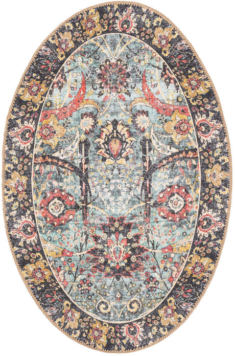 Washable Vintage Green 2' x 3' 1 Timeless Oval Area Rug Easy to Clean Stain Resistant & Durable Traditional Classic Vintage Design Carpet for Sale at Rug Engine