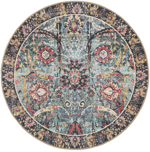 Washable Vintage Green 3' 6 x 3' 6 Timeless Round Area Rug Easy to Clean Stain Resistant & Durable Traditional Classic Vintage Design Carpet for Sale at Rug Engine