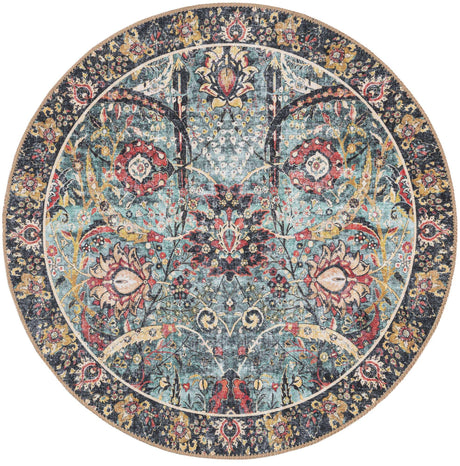 Washable Vintage Green 3' 6 x 3' 6 Timeless Round Area Rug Easy to Clean Stain Resistant & Durable Traditional Classic Vintage Design Carpet for Sale at Rug Engine