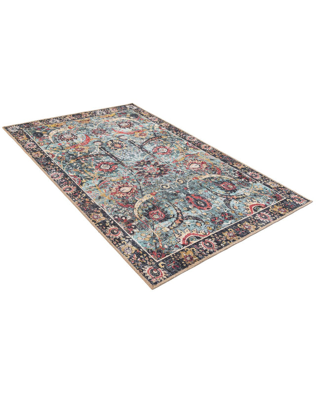 Washable Vintage Green 3' 6 x 5' 6 Timeless Rectangle Area Rug Easy to Clean Stain Resistant & Durable Traditional Classic Vintage Design Carpet for Sale at Rug Engine