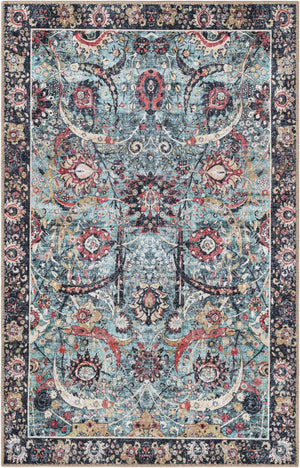 Washable Vintage Green 3' 6 x 5' 6 Timeless Rectangle Area Rug Easy to Clean Stain Resistant & Durable Traditional Classic Vintage Design Carpet for Sale at Rug Engine