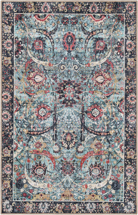 Washable Vintage Green 3' 6 x 5' 6 Timeless Rectangle Area Rug Easy to Clean Stain Resistant & Durable Traditional Classic Vintage Design Carpet for Sale at Rug Engine