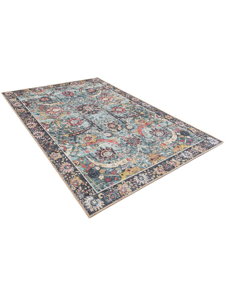 Washable Vintage Green 4' 1 x 6' 1 Timeless Rectangle Area Rug Easy to Clean Stain Resistant & Durable Traditional Classic Vintage Design Carpet for Sale at Rug Engine