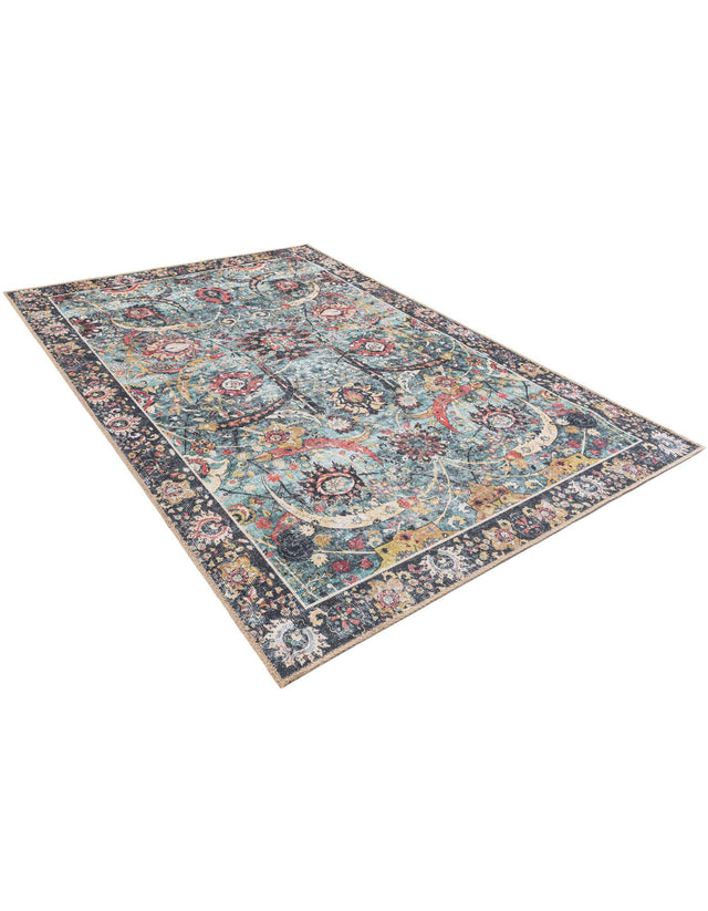 Washable Vintage Green 4' 1 x 6' 1 Timeless Rectangle Area Rug Easy to Clean Stain Resistant & Durable Traditional Classic Vintage Design Carpet for Sale at Rug Engine