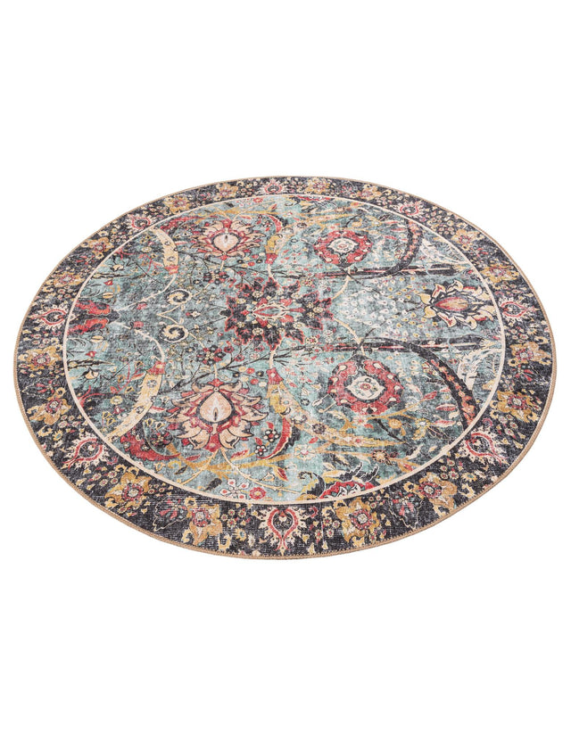 Washable Vintage Green 5' 1 x 5' 1 Timeless Round Area Rug Easy to Clean Stain Resistant & Durable Traditional Classic Vintage Design Carpet for Sale at Rug Engine