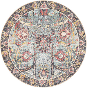 Washable Vintage Green 5' 1 x 5' 1 Timeless Round Area Rug Easy to Clean Stain Resistant & Durable Traditional Classic Vintage Design Carpet for Sale at Rug Engine