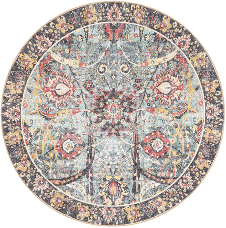 Washable Vintage Green 5' 1 x 5' 1 Timeless Round Area Rug Easy to Clean Stain Resistant & Durable Traditional Classic Vintage Design Carpet for Sale at Rug Engine