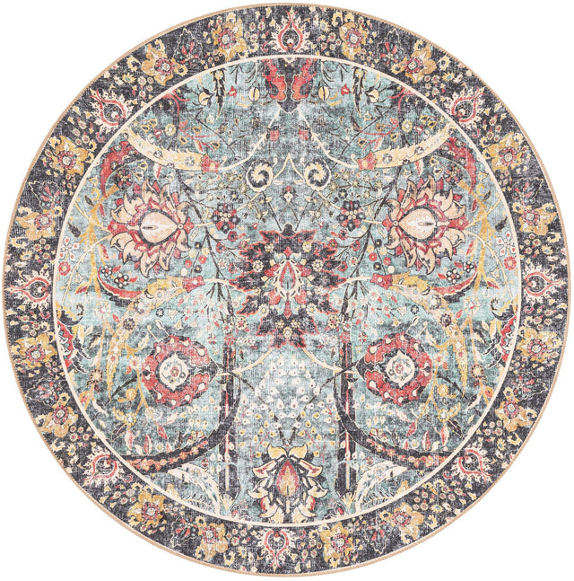 Washable Vintage Green 5' 1 x 5' 1 Timeless Round Area Rug Easy to Clean Stain Resistant & Durable Traditional Classic Vintage Design Carpet for Sale at Rug Engine