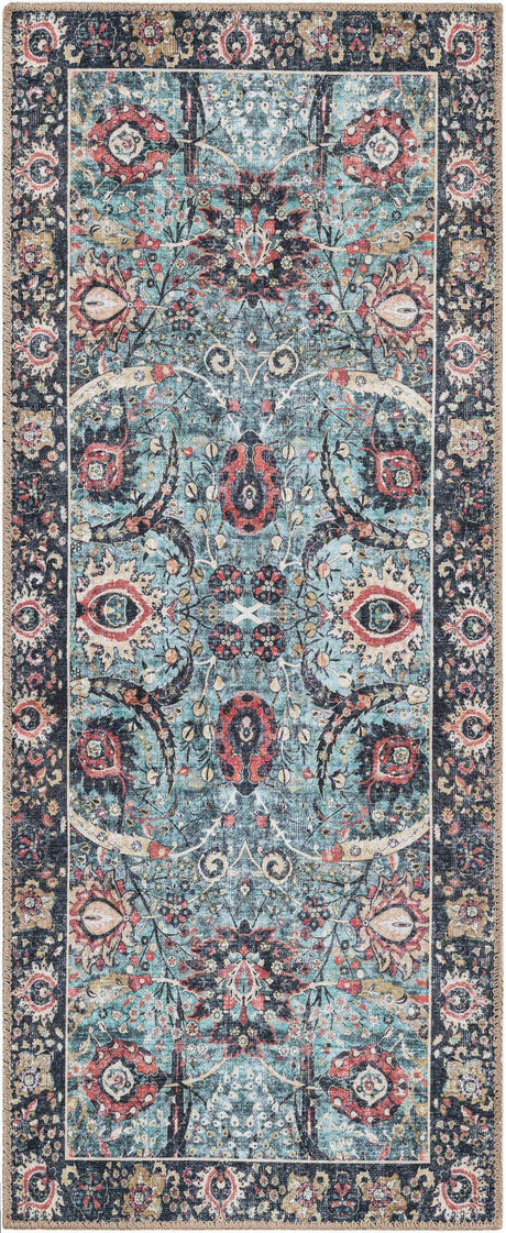 Washable Vintage Green 2' x 5' 1 Timeless Runner Area Rug Easy to Clean Stain Resistant & Durable Traditional Classic Vintage Design Carpet for Sale at Rug Engine