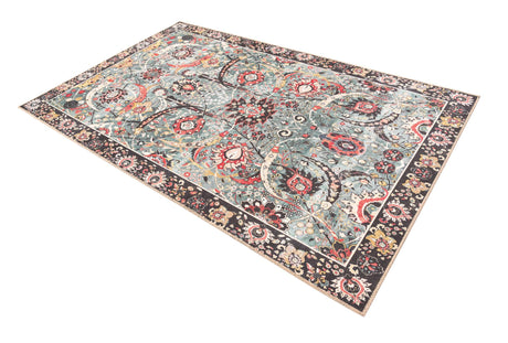 Washable Vintage Green 5' 1 x 8' Timeless Rectangle Area Rug Easy to Clean Stain Resistant & Durable Traditional Classic Vintage Design Carpet for Sale at Rug Engine
