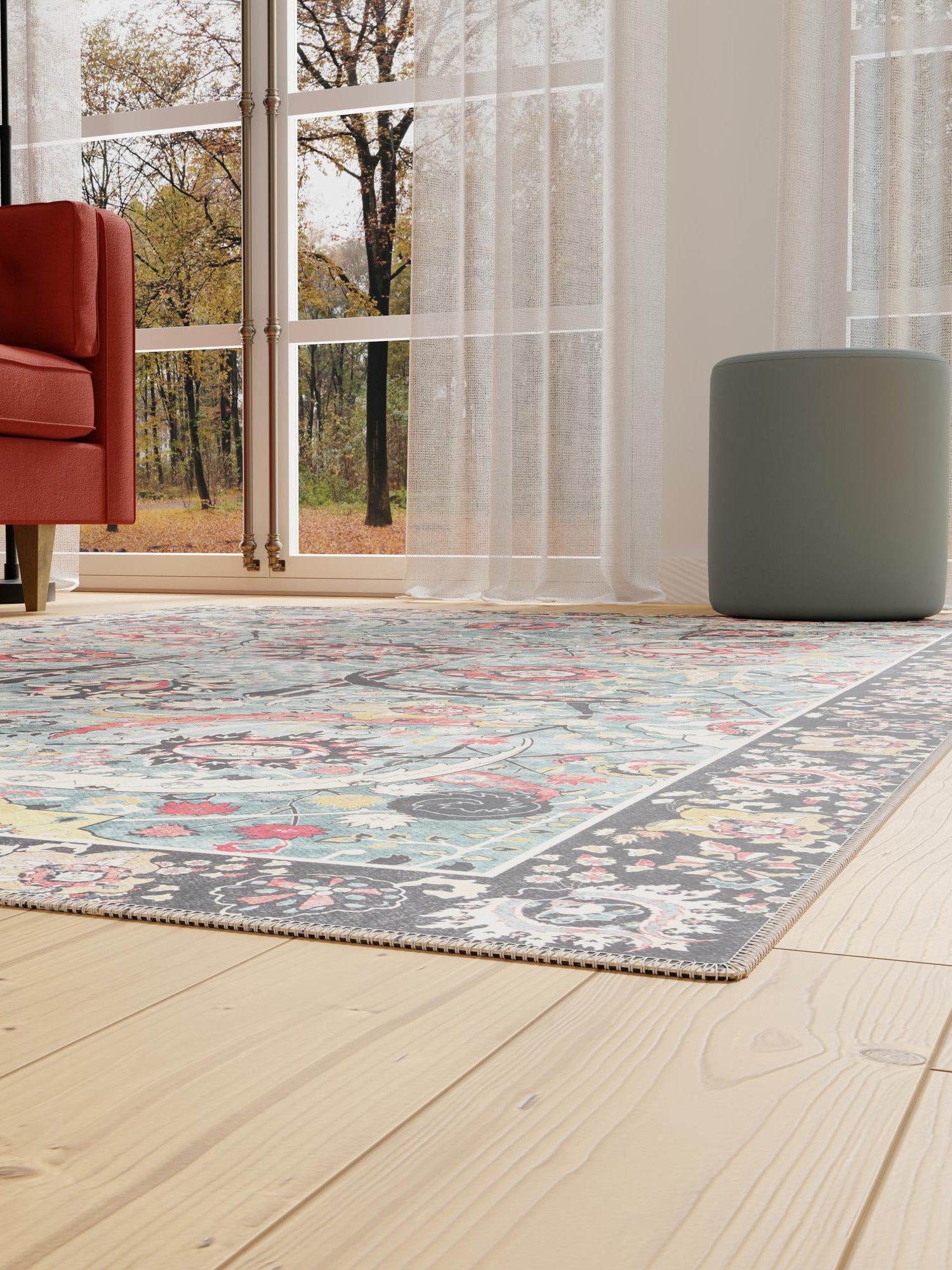 Washable Vintage Green 3' 6 x 5' 6 Timeless Rectangle Area Rug Easy to Clean Stain Resistant & Durable Traditional Classic Vintage Design Carpet for Sale at Rug Engine