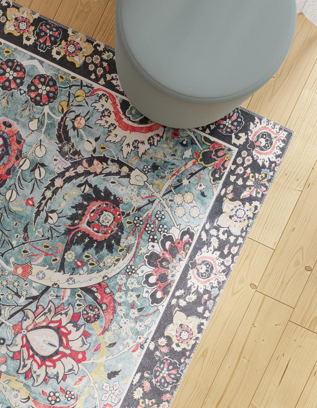 Washable Vintage Green 9' 5 x 13' 1 Timeless Rectangle Area Rug Easy to Clean Stain Resistant & Durable Traditional Classic Vintage Design Carpet for Sale at Rug Engine