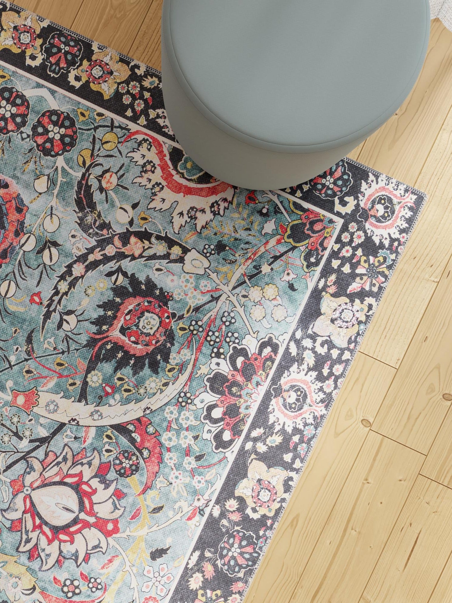 Washable Vintage Green 2' x 3' 1 Timeless Rectangle Area Rug Easy to Clean Stain Resistant & Durable Traditional Classic Vintage Design Carpet for Sale at Rug Engine