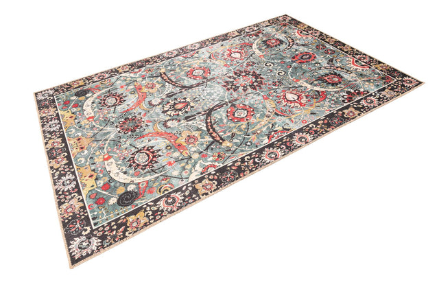 Washable Vintage Green 5' 1 x 8' Timeless Rectangle Area Rug Easy to Clean Stain Resistant & Durable Traditional Classic Vintage Design Carpet for Sale at Rug Engine