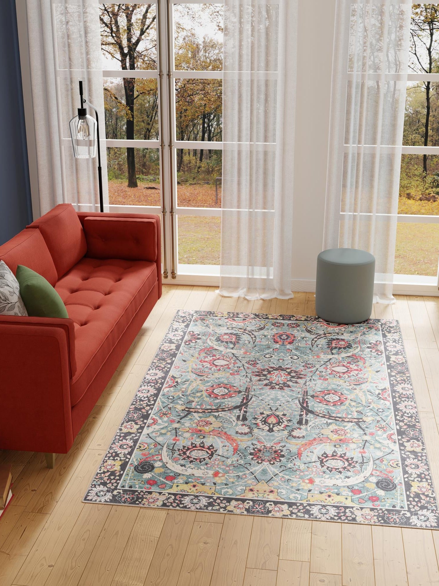 Washable Vintage Green 6' 1 x 9' Timeless Rectangle Area Rug Easy to Clean Stain Resistant & Durable Traditional Classic Vintage Design Carpet for Sale at Rug Engine
