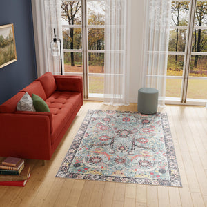 Washable Vintage Green 4' 1 x 6' 1 Timeless Rectangle Area Rug Easy to Clean Stain Resistant & Durable Traditional Classic Vintage Design Carpet for Sale at Rug Engine