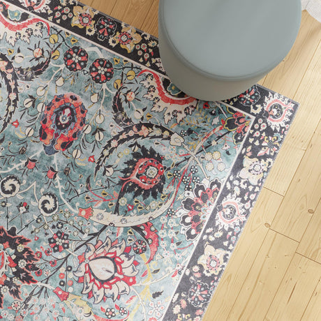Washable Vintage Green 4' 1 x 6' 1 Timeless Rectangle Area Rug Easy to Clean Stain Resistant & Durable Traditional Classic Vintage Design Carpet for Sale at Rug Engine