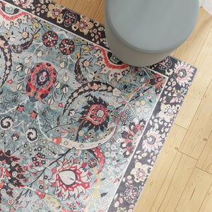 Washable Vintage Green 3' 6 x 5' 6 Timeless Rectangle Area Rug Easy to Clean Stain Resistant & Durable Traditional Classic Vintage Design Carpet for Sale at Rug Engine